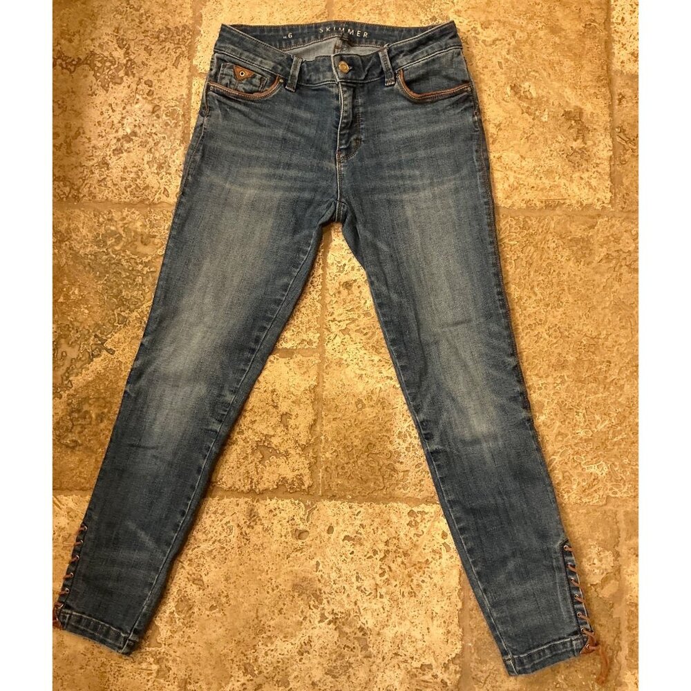 Womens Skimmer WHBM Denim Jeans With Lace-Up Ankles